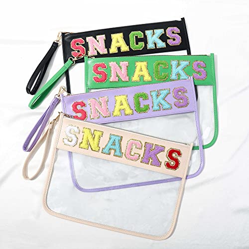 Image of HAIBOLAN Monogram Clear Stadium Purse Bag Chenille Letter Travel Patch Pouch Snack Makeup Wristlet