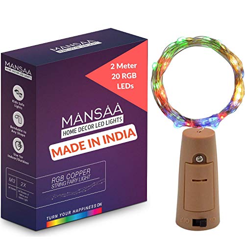 Image of MANSAA M44 Bottle Cork LED String Light | 2 Meter 20 LEDs | Multicolor Automatic Blinking | LR44 Battery Operated | Wine Bottles LED Light