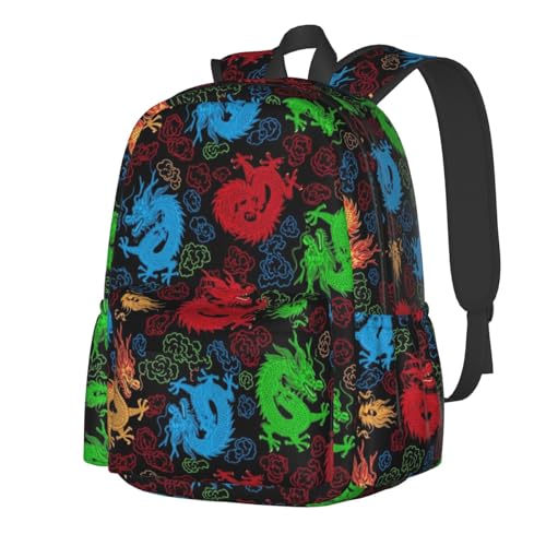 Unisex Lightweight Casual Backpack for Travel, Men Women Large Capacity Bookbag Daypack Rucksack Compatible with Cool Chinese Dragons Bookbag Backpack for Picnic Hiking