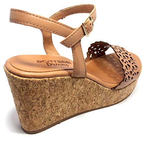 Sandália Bottero Anabela Dreams de Couro Laser - Amendôa - 34