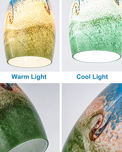 Image of Karyfine Glass Pendant Lamp Shade Only Light Fixtures Replacement glass Globe Light Cover for Pendant Light Multi Color Art Glass Lamp Covers for Kitchen Island oval pendant light shade