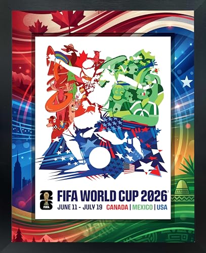 Frameworth 2026 FIFA World Cup Canada USA Mexico Tri-Host Framed Poster 18x22 - Officially Licensed FIFA Wall Art - Made in Canada
