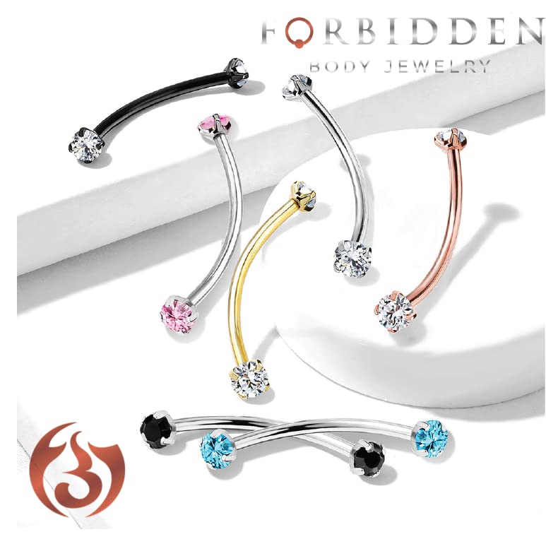 Forbidden Body Jewelry Snake Eyes Piercing Jewelry Tongue, Conch, Belly Button or Eyebrow Rings for Women & Men - 16g Curved Barbell 3mm Clear Crystal Surgical Steel Piercing (1 Pcs - 9/16")4