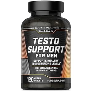 Testosterone Supplement for Men | 120 Vegan Tablets (4 Months Supply) | Male Hormone Tablets with Zinc, Selenium, Iron & B Vitamins | by Horbaach
