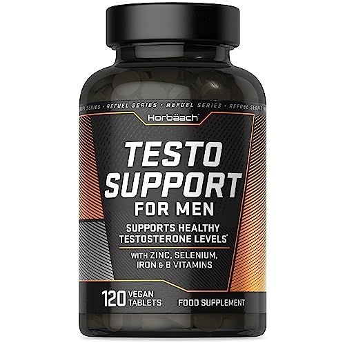 Testosterone Supplement for Men | 120 Vegan Tablets (4 Months Supply) | Male Hormone Tablets with Zinc, Selenium, Iron & B Vitamins | by Horbaach