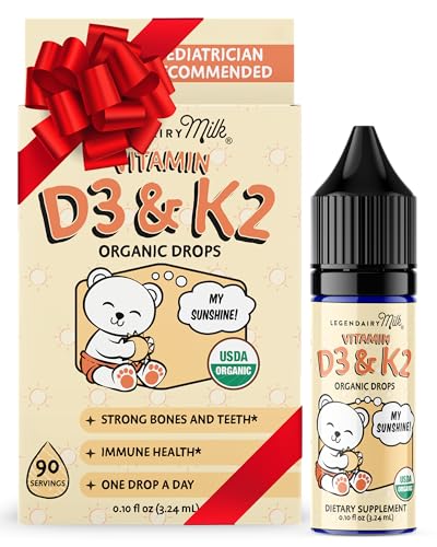 Image of Legendairy Milk Organic Baby Vitamin D3 K2 Liquid Drops, 400 IU of Baby Vitamin D Drops for Infants - Vitamin D for Newborns, Toddlers, and Kids - Vegan, 90 Servings
