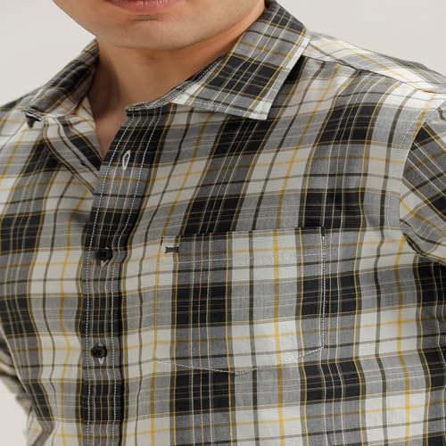 Image of BASICS 100% Cotton Checked Shirt for Men | Slim Fit | Everyday Smart Casual Wear | Full Sleeve