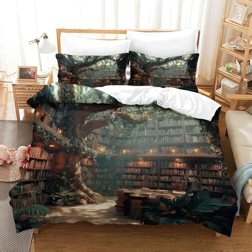 Housse couette imprimé 3D bibliothèque cadeau idéal proches taille king