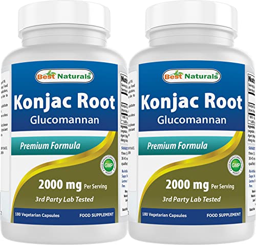 Best Naturals 2 Pack Konjac Glucomannan Root 2000 mg per Serving - 180 Vegetarian Capsules