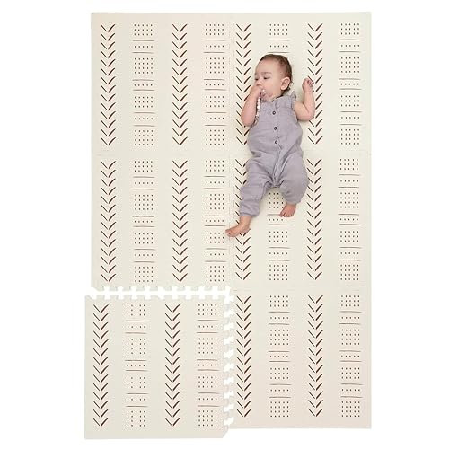 Image of Childlike Behavior XL Baby Play Mat - 72 x 48-Inch Puzzle Play Mat with 6 Foam Floor Tiles - Interlocking Tummy Time Mat for Toddlers and Infants Play Pen - Waterproof and Soft Crawling Mat - Beige
