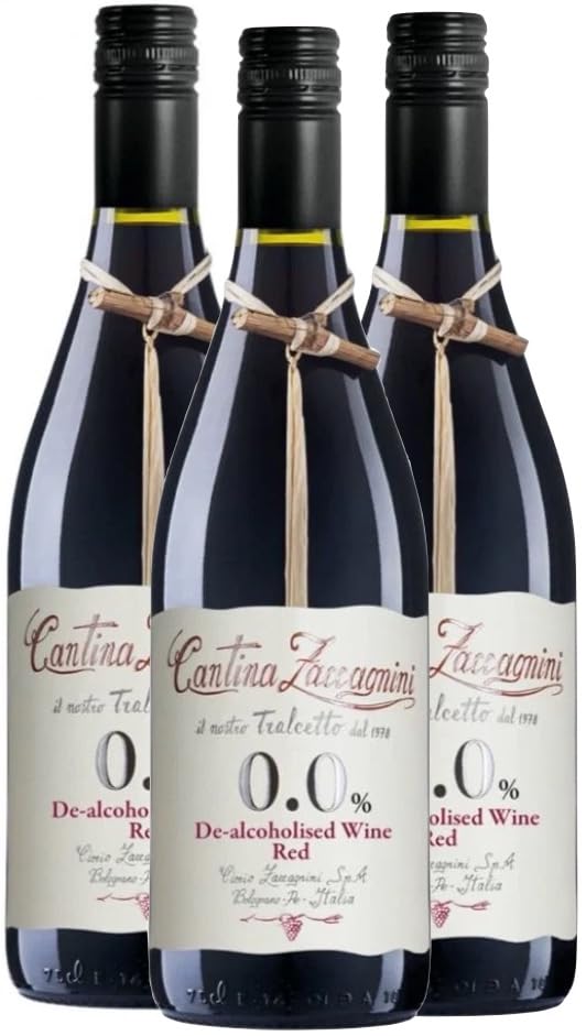 3 Bottiglie Tralcetto Vino Rosso Dealcolato, 0.0% Alcol Cantina Zaccagnini, Uve Rosse Italiane, 750 ml, 3 Bottiglie