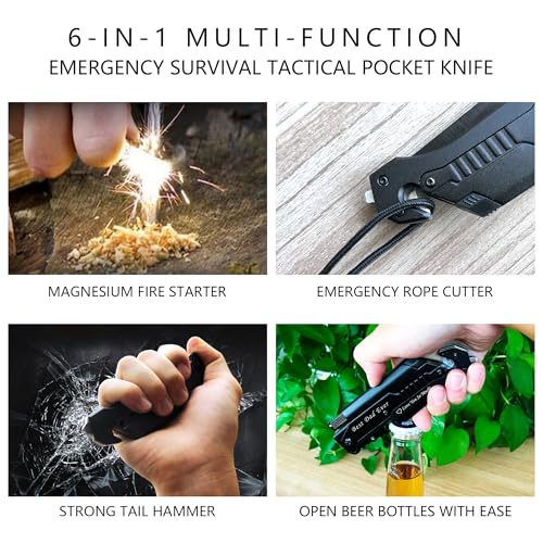 Image of Mothers Day Fathers Day Gift - Personalized Custom Engraving Gifts for Him Her, 6-in-1 Multifunctional Folding Pocket Knives with LED Light, Seatbelt Cutter, Glass Breaker, Magnesium Fire Starter, Bottle Opener