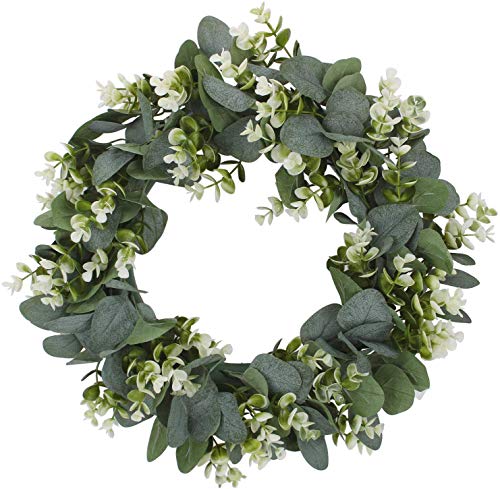 FLORLAB Artificial 16" Eucalyptus Wreath Floral Garland for Summer Fall & Spring Good