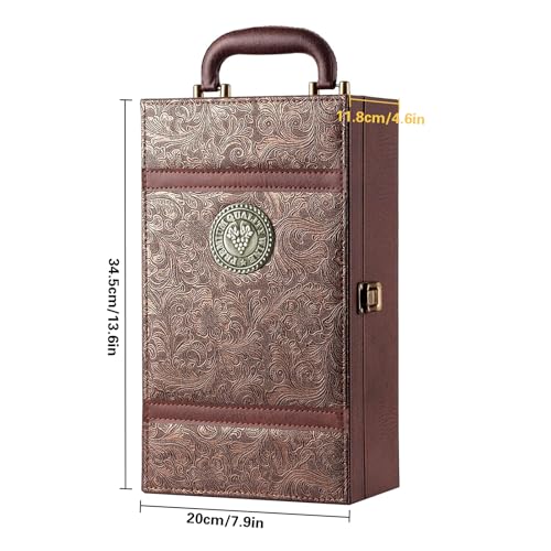 Caja para Botella de Vino con Accesorios para vino de 4 piezas Estuche portador de vino para 2 Botellas para Bodas Aniversarios Fiestas Viajes 35x20x12 cm - imagen 3