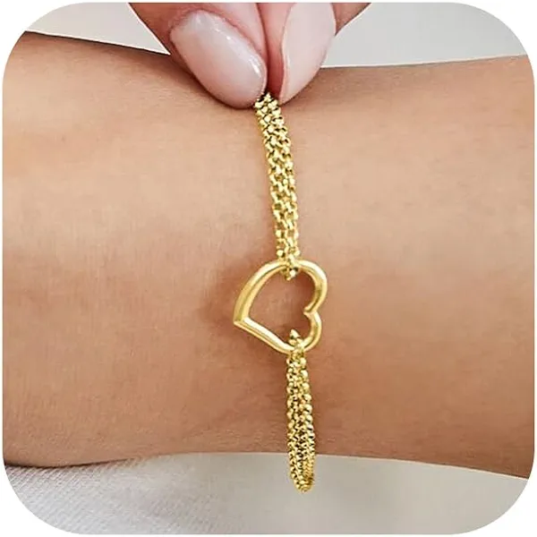Bheop Bracelets for Women 14K Gold Silver Plated Ring Bracelet Hand Chain Dainty Evil Eye Heart Clover Daisy Cubic Zirconia Stackable Link Chain Hypoallergenic Body Jewelry Cute Trendy Gifts