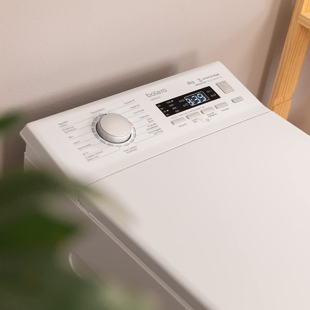 Cecotec Lavadora de Carga Superior de 8Kg Bolero DressCode Top Max 80 Inverter A. 1900W, 1300 rpm Programables, 16 Programas, Bajo Consumo, Motor Inverter Plus, Limpieza a Vapor, DelayStart