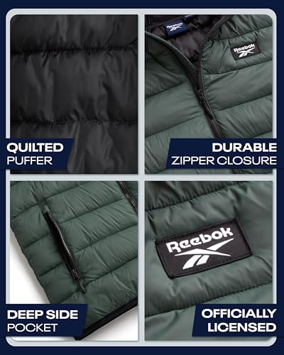 Image of Reebok Mens Puffer Jacket - Lightweight Quilted Glacier Shield Plus Size Puffer Jackets for Men - Insulated Mens Winter Coats