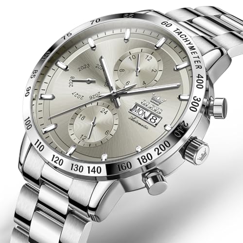 Image of OLEVS Automatic Watches for Men Business Dress Mechanical Watch Stainless Steel Waterproof Self Winding Classic Date Luxury Diamond Skeleton Men Wristwatch