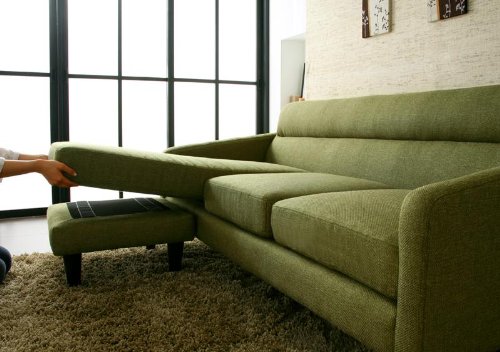 Amazon | ファブリックタイプ コーナーカウチソファ (モスグリーン