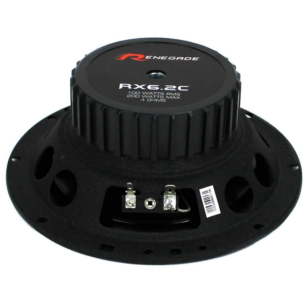 Renegade RX6.2C kit système 2 Voies 6.5" 165 mm 16.50 cm de diamètre 100 Watt rms 200 Watt Max woofer Tweeter Crossover Voiture 4 ohm Noir, la Paire + 3 Sticker Cadeau