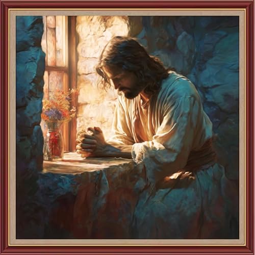 Image of Dooxvey Cross Stitch Kits for Adults Beginners,Full Range of Cross-Stitch Stamped Kits Needlepoint Kits for Beginners Embroidery Kits 11CT Cross Stitch Patterns-Jesus' Prayer 18x18 inch