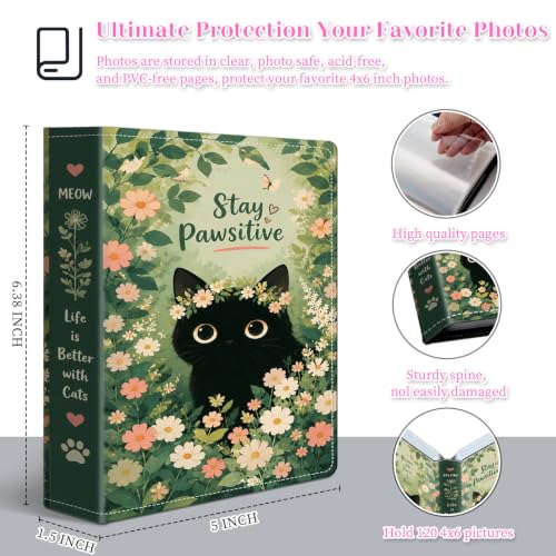 Image of Photo Album 4x6 120 Pockets Black Cat Floral Garden
