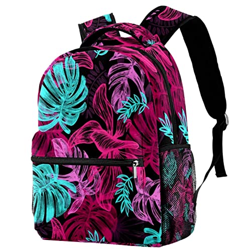 Sac à dos de voyage filles garçons grand format imprimé feuilles exotiques rose bleu