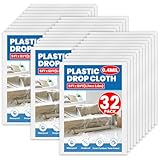 32 Pack Plastic Drop Cloth, 9 x 12 Feet Plastic Sheeting, Painter's Sheeting & Tarps for Painting, Dustproof Painters Plastics Tarp for Furniture Cover