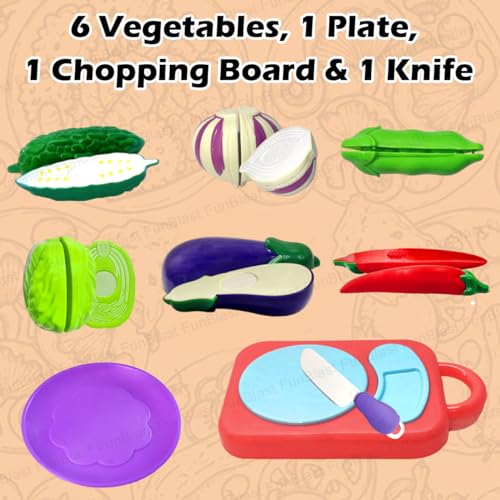 Image of FunBlast Vegetables Play Set Toys - 9 Pieces Realistic Sliceable Cutting Vegetable Pretend Play Kitchen Toys for Kids, Play Food Toys, Vegetable Toys with Chopping Board & Knife (Multicolor)