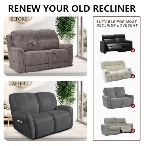Image of ANARACHON Leather Look Loveseat Recliner Covers Stay in Place 6-Piece Recliner Sofa Slipcover 2 Seater Reclining Couch Cover Furniture Protector Washable (Recliner Loveseat,256Dark Gray)
