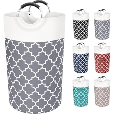 Fabspace Large Laundry Basket Laundry Hamper Bag Washing Bin Clothes Bag Collapsible Tall with Handles Waterproof Travel Bathroom College Essentials Storage for College Dorm, Family (Grey) 82L
