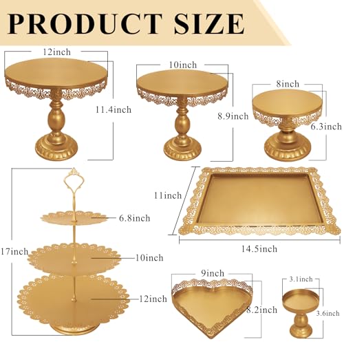 Set of 9 Cake Stands Metal Cupcake Stand Set Multiple Styles Candy Fruit Display Tower Dessert Plate Cake Serving Tray for Birthday Party Wedding Anniversary Baby Shower Engagement (Gold) - Image 3