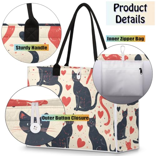 Black Red Cats Tote Bag for Women Large Beach Bag Reusable Tote Bags for Work Travel Beach Shopping4