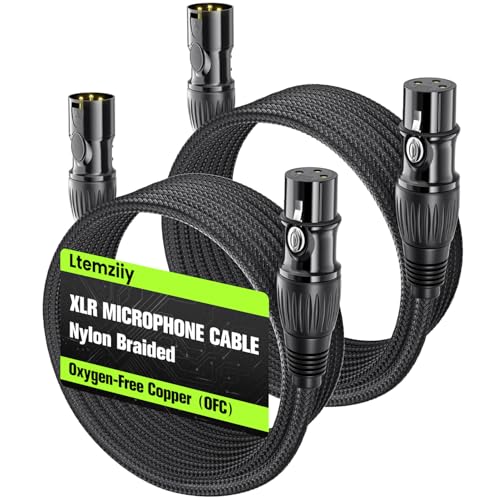 Ltemziiy XLR Cable 10ft 2 Pack, Male to Female XLR Microphone Cable, Gold-Plated 3-Pin Oxygen-Free Copper (OFC) Shielded Nylon Braided Mic Cord for Mixer, Speaker Systems, 10 Foot