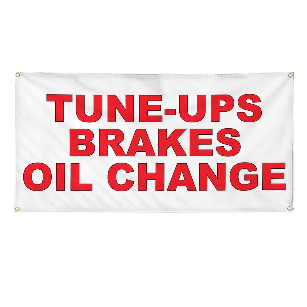 Vinyl Banner Multiple Sizes Tune-Ups Breaks Oil Change Red Auto Car Repair Shop Automotive Outdoor Weatherproof Industrial Yard Signs 6 Grommets