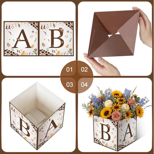 Image of Bucherry 6 Pcs Baby Shower Centerpiece Boxes with 'baby' Letters Flower Boxes Tables Decoration for Girl Baby Shower, Birthday, Gender Reveal Party Favors(Brown,Cowboy)