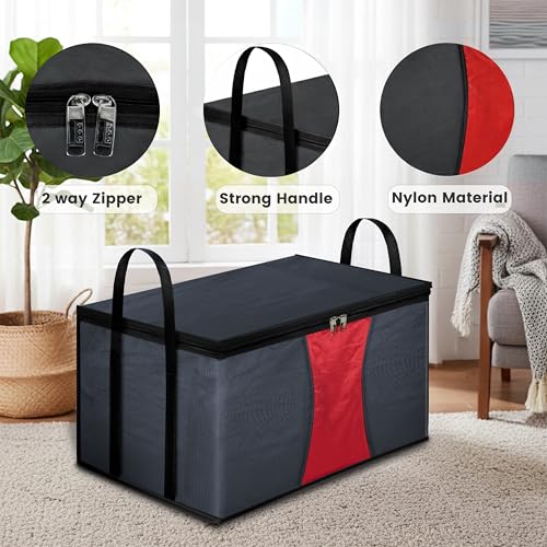 Image of Storite Multi-Purpose Moisture Proof Heavy Duty 1680 Denier Nylon 110 L Super-Size Large Toys /Stationery Paper /Blankets /Clothes Storage Bag -Grey /Red (63.5 x 45.7 x 38cm)