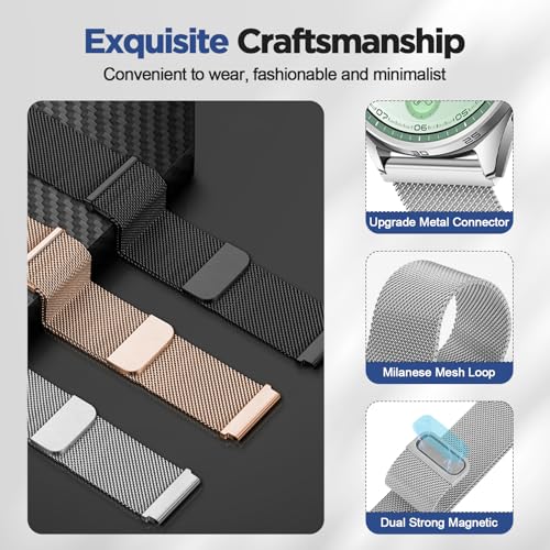 Image of Magnetic 20mm Stainless Steel Mesh Strap Compatible with Samsung Galaxy Watch 7 /6 /5 /4 /FE 40mm 44mm Milanese Bands Compatible with Huawei GT3 42mm /Vivoactive 6 /5 /3,forerunner 165,Venu 2 Plus