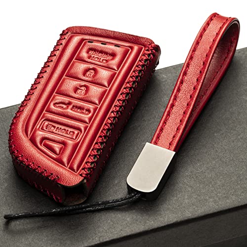 Image of Vitodeco Genuine Leather Smart Key Fob Case with Leather Key Strap Compatible for Acura MDX, RDX, ADX, TLX, INTEGRA - 5-Button, Red