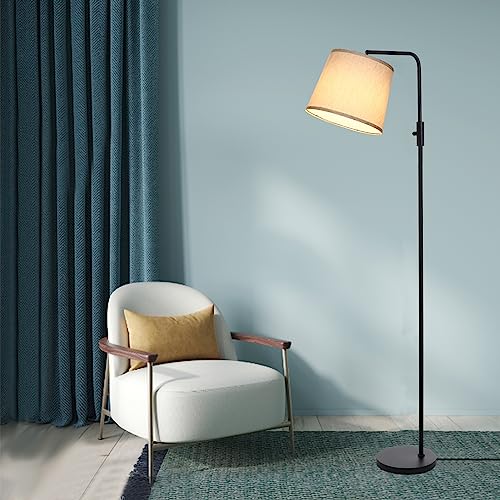 Neoglint Lampadaire Arc 1.67 m, Lampadaire LED Dimmable 10 w, 950 lm, Lampadaires de Salon Vintage Avec Télécommande/Ampoule - Abat-Jour en Tissu Beige - Douille E27 - Noir