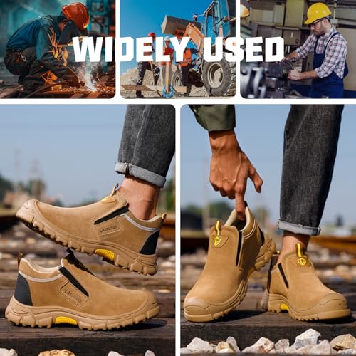 Image of GLANOUDUN Steel Toe Boots for Men, Welding Work Boots with Puncture-Resistant Midsole, High Top Hook and Loop Safety Footwear for Welding Workshop Construction Warehouse Factory