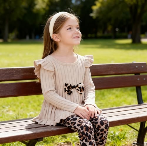 Image of Toddler Girl Clothes Ruffle Long Sleeve Heart Print Tops and Pants 2PC Little Girl Winter Outfits Size (4-7T)
