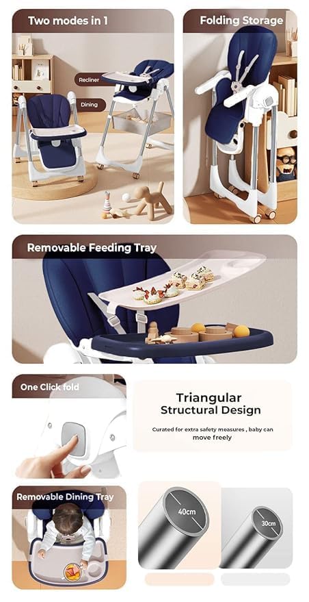 Image of Multifunction 6 in 1 Baby High Chair, Modern Safe & Compact Baby Highchair, Easy to Clean, Removable Tray, Easy to Assemble, 6 Options 3 Seat Positions