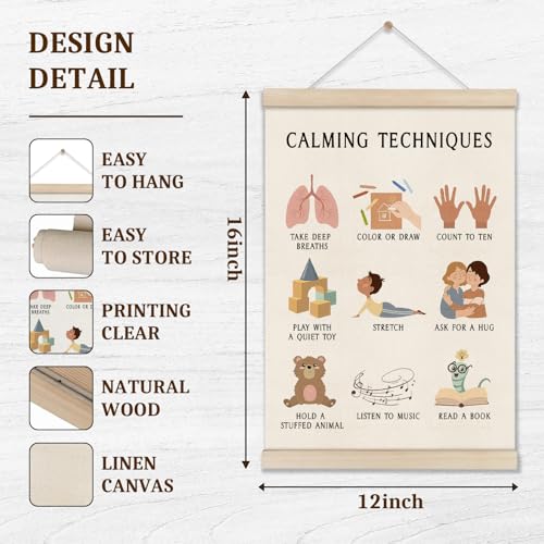 Image of DOI-LANEE Mental Health Posters Hanger Frame, Educational Boho Classroom Poster 16x12 Inch, Calming Corner Wall Art, Therapy Office Decor, Homeschool Decoration, Calming Techniques Hanging Frame