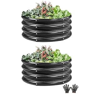 2 Pcs 2x2X1 FT Round Galvanized Raised Garden Bed Kit, Black Outdoor Planter Garden Bed, Metal Raised Box for Vegetables, Fruits, Flowers & Herbs