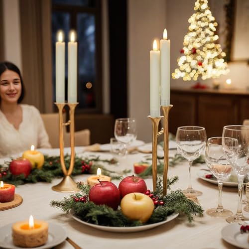 Image of in Door Flameless Flickering Taper Candles,Battery Operated Real Wax 3D Wick Light Window Candles Set of 6 for Christmas /Holiday /Dinner, Weddings, & Parties Decorate(Taper-A)