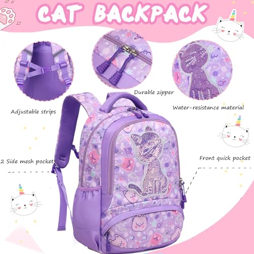 Jumpopack Cat Backpacks for Girl School Backpack for Girls Elementary Girls Backpack with Lunch Box Back to School Bag Bookbag (Sequin Cat - image 4