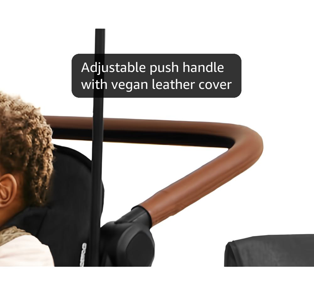 WONDERFOLD W4 Luxe Stroller Wagon (4 Seater) - Collapsible Wagon Stroller with Seats with Magnetic Buckle 5-Point Harnesses and Sun Canopy, Black