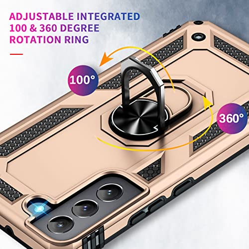 Image of Vaki for Samsung Galaxy S22 5G Case with Built in Screen Protector Military Grade Hard Rugged Cover Heavy Duty Armor Galaxy S22 Phone Cases with Metal Ring Kickstand Shockproof (Gold)