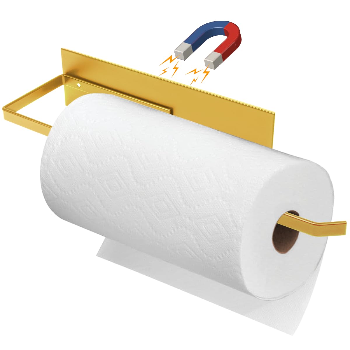 Paper Towel Holder, Magnetic Paper Towel Holder for Fridge, Toilet Paper Roll Holder Magnet Towel Rack Wall Mount Fridge Organizer for Paper Towels Rolls Bathroom Pantry RV Kitchen Storage Gold